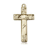 14kt solid gold Catholic cross pendant 1 inch by half inch handcrafted by Bliss Manufacturing USA