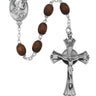 6x8mm brown wood rosary with pewter crucifix and pewter center displayed against a white background