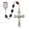 6x8mm brown wood rosary with sterling silver crucifix and center piece displayed against a neutral background
