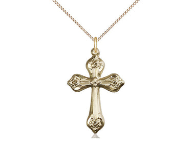 14kt gold filled Catholic cross necklace 1 by 5/8 inch pendant 18 inch chain handcrafted by Bliss USA