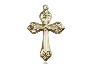 14kt solid gold Catholic cross pendant 1 inch by 5/8 inch handcrafted by Bliss Manufacturing USA