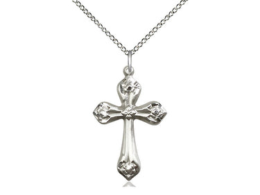 Sterling Silver Medium Cross Necklace 1 inch by five eighths inch pendant with 18 inch curb chain handmade by Bliss Manufacturing USA