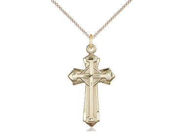 14kt Gold Filled Medium Cross Necklace 1 1/8 inch by 5/8 inch pendant on 18 inch curb chain by Bliss