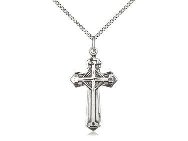 Sterling Silver Catholic Cross Necklace 1 1/8 inch medium pendant 18 inch chain Bliss USA