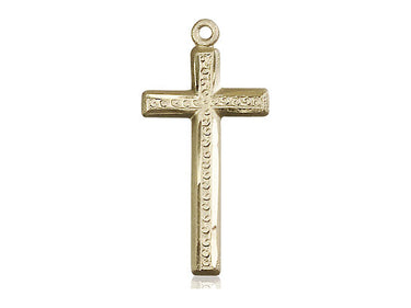 14kt solid gold medium cross pendant 1 1/8 inch by 1/2 inch handcrafted by Bliss Manufacturing USA