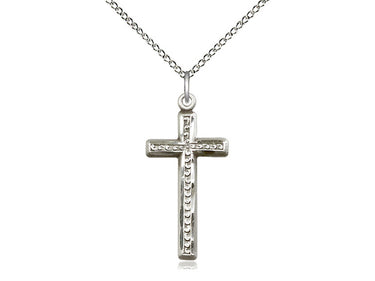 Sterling silver medium cross necklace pendant 1 1/8 x 1/2 inch with 18 inch chain handcrafted by Bliss