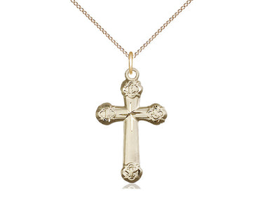 14kt Gold Filled Medium Catholic Cross Necklace 1x5/8 inch pendant on 18 inch chain by Bliss Manufacturing