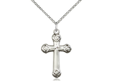 Sterling Silver Medium Catholic Cross Necklace 1x5/8 inch pendant on 18 inch chain by Bliss Manufacturing