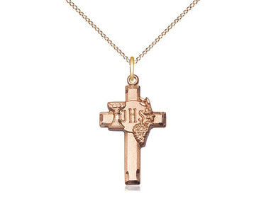14kt Gold Filled Medium IHS Cross with Grapes Necklace 7/8 x 1/2 inch on 18 inch chain by Bliss