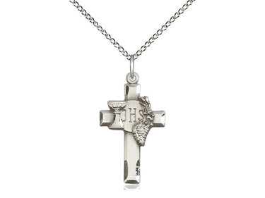 Sterling Silver IHS Cross Necklace with Grapes 7/8 inch Medium Pendant 18 inch Chain by Bliss