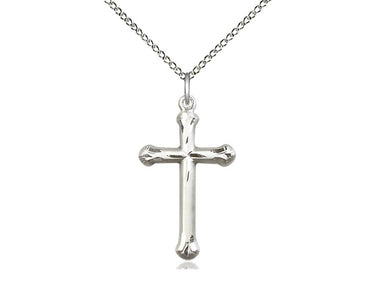 Sterling Silver Medium Cross Necklace 1 x 5/8 inch pendant on 18 inch curb chain by Bliss