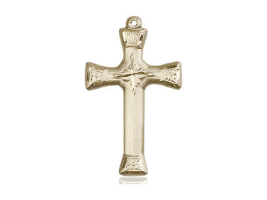 14kt Solid Gold Catholic Cross Pendant, 1 x 5/8 inch, handcrafted in USA by Bliss Manufacturing