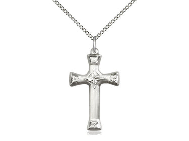 Sterling Silver Medium Cross Necklace 1x5/8 inch pendant on 18 inch chain by Bliss Manufacturing