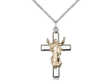 Two-Tone Gold Filled Sterling Silver Medium Cross Necklace 1-1/8x5/8 inch pendant 18 inch chain Bliss