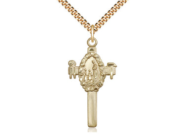 14kt Gold Filled Large Catholic Cross Necklace 1 3/8 inch x 3/4 inch on 24 inch chain by Bliss Manufacturing
