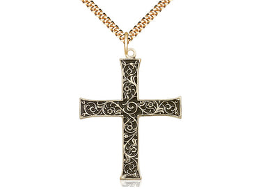 14kt Gold Filled Large Catholic Cross Necklace 1 5/8 x 1 1/4 inches with 24 inch chain by Bliss Manufacturing