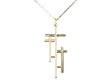 Large 14kt Gold Filled Cross Necklace 1 3/8 x 1/2 inch pendant with 18 inch chain by Bliss Manufacturing