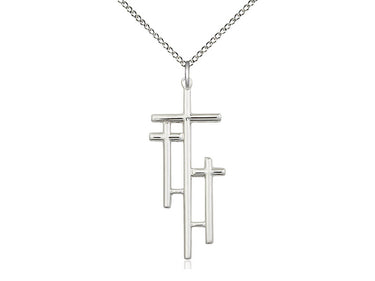 Sterling Silver Large Catholic Cross Necklace 1 3/8 x 1/2 inch pendant on 18 inch curb chain by Bliss
