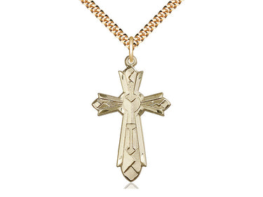 14kt Gold Filled Large Mosaic Cross Necklace 1 3/8 x 7/8 inch pendant on 24 inch chain by Bliss Manufacturing
