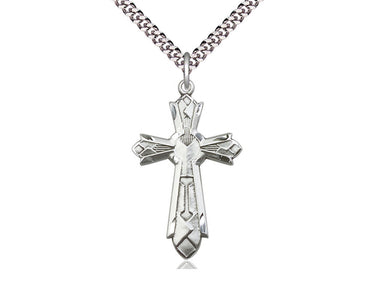 Sterling Silver Large Mosaic Cross Necklace 1 3/8 x 7/8 inch pendant on 24 inch curb chain by Bliss