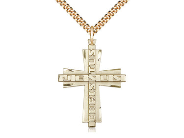 14kt Gold Filled Large Jesus Christus Cross Necklace 1 3/8 x 1 with 24 inch chain by Bliss Manufacturing