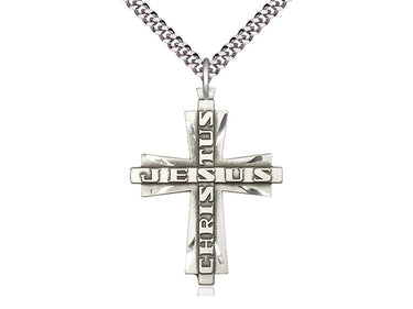 Sterling Silver Large Jesus Christus Cross Necklace 1 3/8 inch pendant with 24 inch chain by Bliss Manufacturing