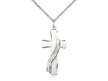 Sterling Silver Deacon Cross Necklace 1 1/8 x 1/2 inches with 18 inch chain by Bliss Manufacturing