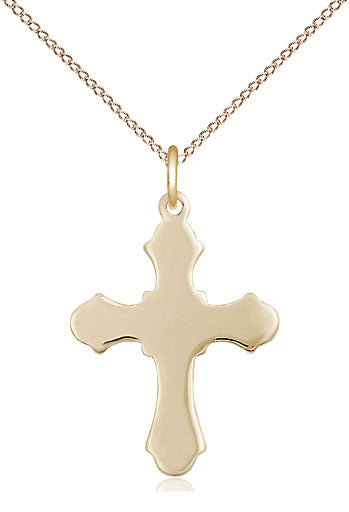 14kt Gold Filled Cross Necklace 7/8 x 5/8 inches with 18 inch curb chain handcrafted by Bliss Manufacturing