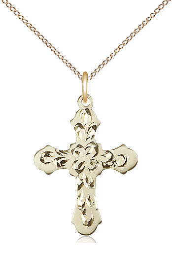 14kt gold filled cross necklace with 0.875 inch pendant and 18 inch lite curb chain by Bliss