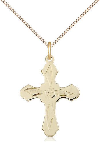 14kt Gold Filled Medium Catholic Cross Necklace with National Guard Emblem 7/8 x 5/8 inch on 18 inch Chain by Bliss