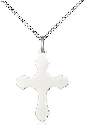 Medium Sterling Silver Cross Necklace 7/8 x 5/8 inches 18 inch lite curb chain Bliss USA