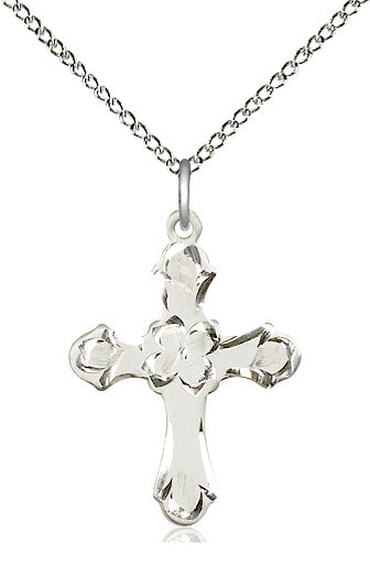 Sterling silver lite curb chain necklace 18 inches with medium cross pendant 7/8 x 5/8 inches by Bliss USA
