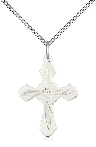 Sterling silver medium cross necklace 7/8 x 5/8 inches with 18 inch curb chain handcrafted by Bliss USA