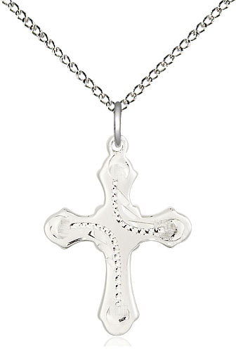 Sterling Silver lite curb cross necklace with 18 inch chain, medium 7/8 x 5/8 inch pendant, handmade by Bliss