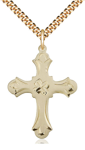 Large 14kt gold filled cross necklace 1.25 x 0.875 inches on 24 inch heavy curb chain handmade by Bliss