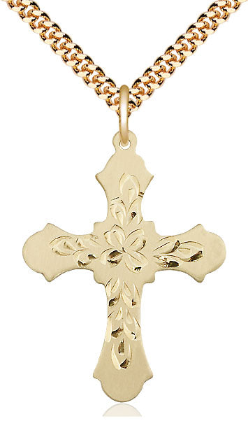Gold filled large cross necklace 1 1/4 inch pendant on 24 inch heavy curb chain handcrafted by Bliss
