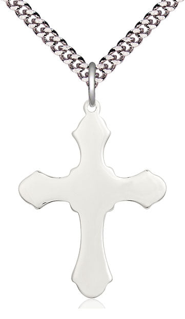 Large Sterling Silver Cross Necklace 1 1/4 x 7/8 inches 24 inch heavy curb chain Bliss USA