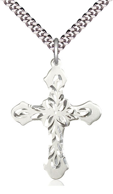 Sterling Silver Large Coast Guard Cross Necklace 1 1/4 x 7/8 with 24 inch heavy curb chain by Bliss Manufacturing