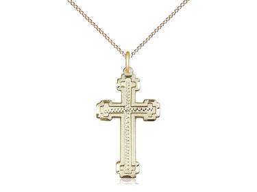 14kt Gold Filled Medium Cross Necklace 1 inch by half inch with 18 inch chain handcrafted by Bliss Manufacturing USA