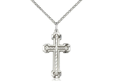 Sterling silver Catholic cross necklace with 1 inch pendant on 18 inch curb chain by Bliss Manufacturing