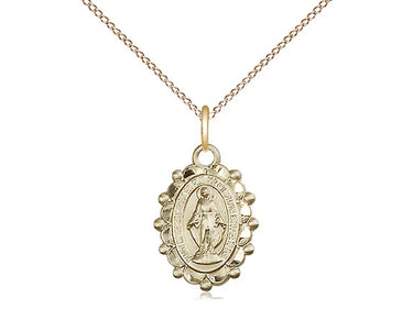 14kt gold filled small Miraculous Medal pendant necklace 5/8 by 3/8 inch on 18 inch chain by Bliss