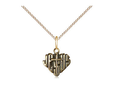 14kt gold filled small Heart of Jesus cross necklace 3/8 inch pendant with 18 inch chain by Bliss