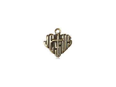 14kt solid gold small Heart of Jesus cross pendant 3/8 inch by 3/8 inch handcrafted in USA by Bliss