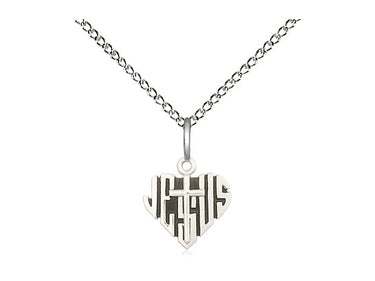Small sterling silver Heart of Jesus Sacred Heart cross necklace 3/8 inch with 18 inch chain by Bliss