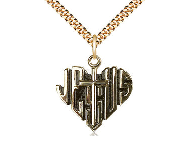 14kt Gold Filled Sacred Heart of Jesus Cross Necklace 7/8 inch pendant 24 inch chain by Bliss Manufacturing