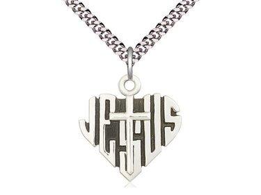 Sterling Silver Sacred Heart of Jesus Cross Necklace 7/8 inch pendant 24 inch chain by Bliss Manufacturing