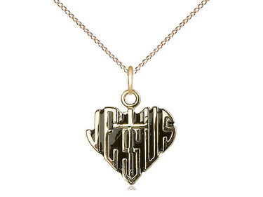 14kt Gold Filled Small Sacred Heart of Jesus Cross Necklace 5/8 inch pendant 18 inch chain by Bliss Manufacturing