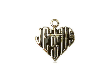 Small 14kt Solid Gold Sacred Heart of Jesus Cross Pendant 5/8 inch by Bliss