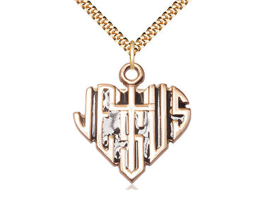 14kt Gold Filled Heart of Jesus Cross Necklace 1 1/8 inch pendant on 24 inch chain by Bliss