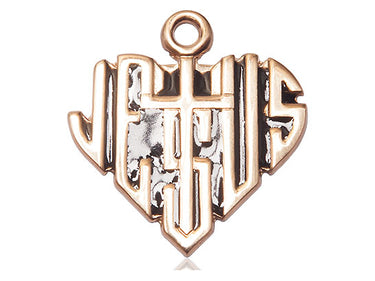 14kt Solid Gold Heart of Jesus Cross Medal 1 1/8 inch handcrafted by Bliss Manufacturing